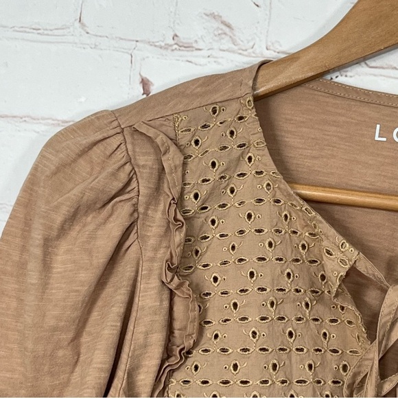 Loft Blouse Womens Size Medium Brown Pullover Lightweight Tassle Tie Front - Picture 3 of 9